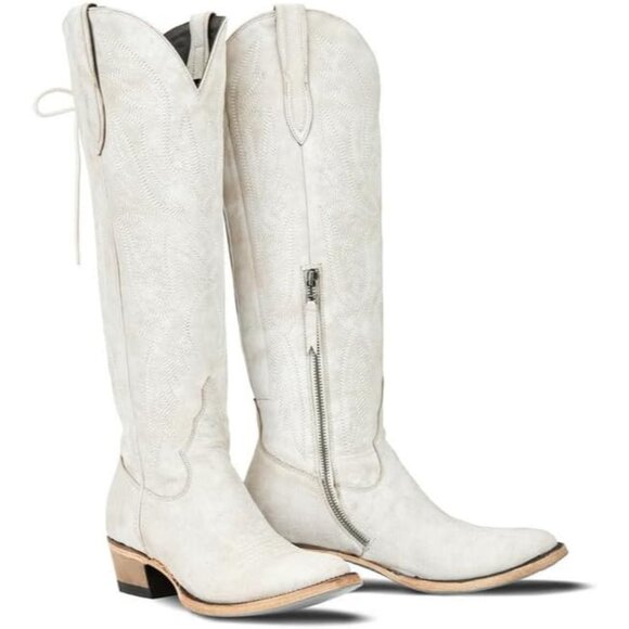 Women White-knee Polyurethane Over the Knee Adjustable Thigh High Cowgirl Boot - Picture 4 of 6